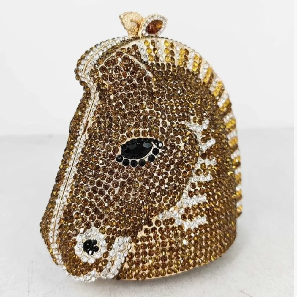 Horse Head Crystal Clutch Bags Women Kentucky Derby Rhinestone Purse Handbag